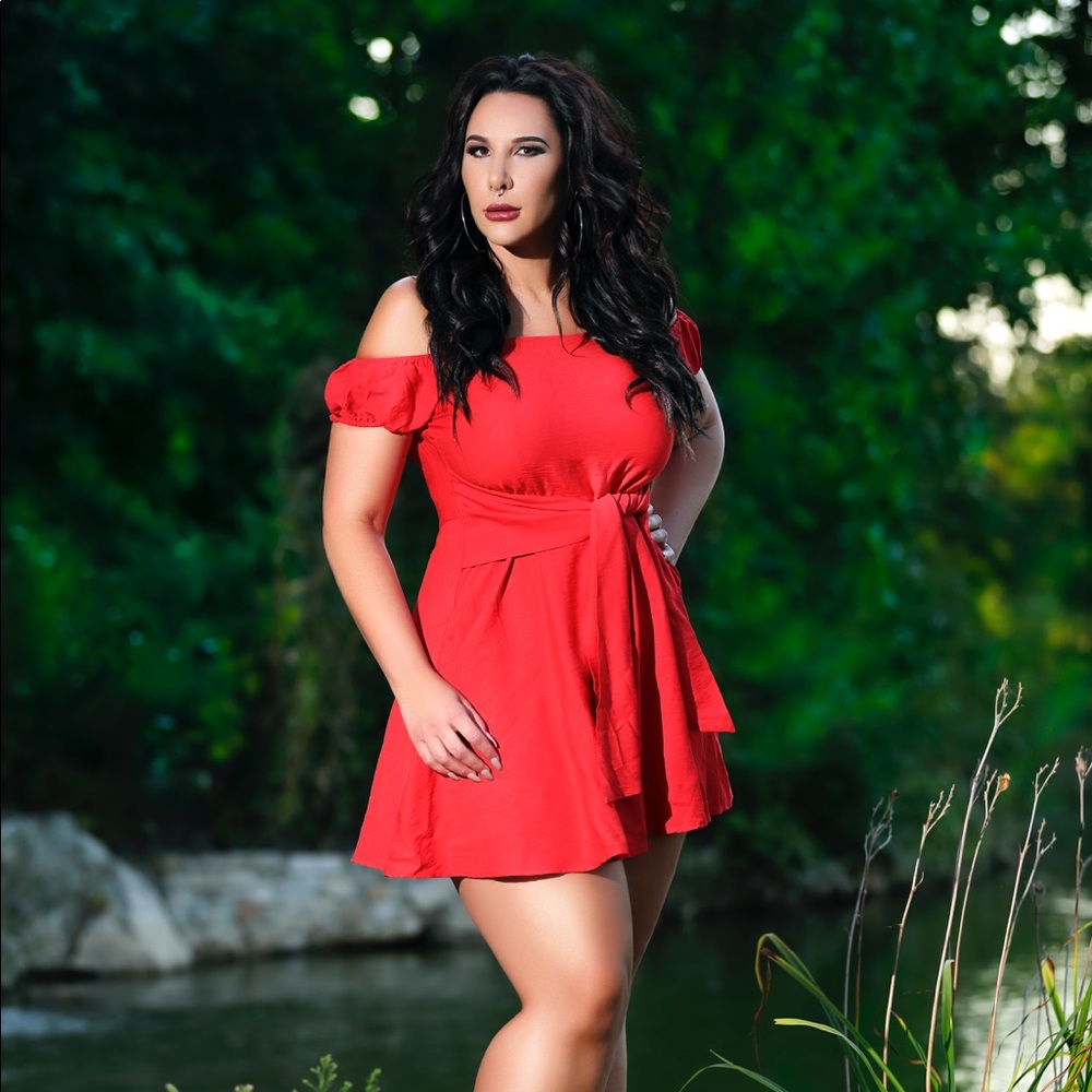 Off the shoulder Tie waist Red Dress